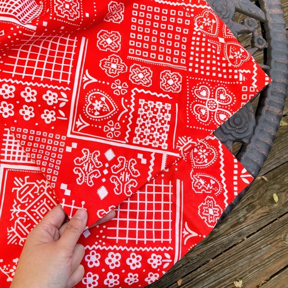 Vintage 1960s 1970s Red White Western Bandana Patchwork Print Wide Pants Sz XXS - Picture 8 of 12